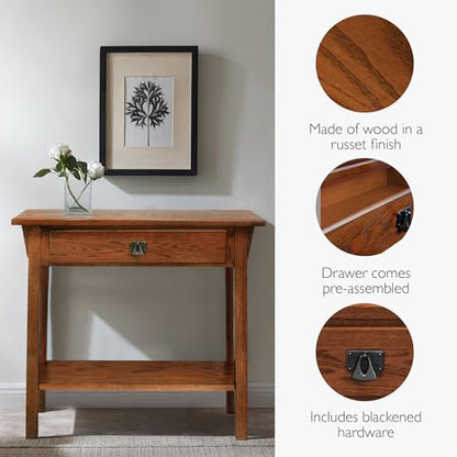 Leick Home Mission Console Table, Solid Wood, 1 Storage Drawer, Bottom Display Shelf, Narrow Depth, Easy-Assembly, For Living Room/Hallway, Russet, 30 in L x 10 in W x 28 in H, 9057-RS - color: Russet
