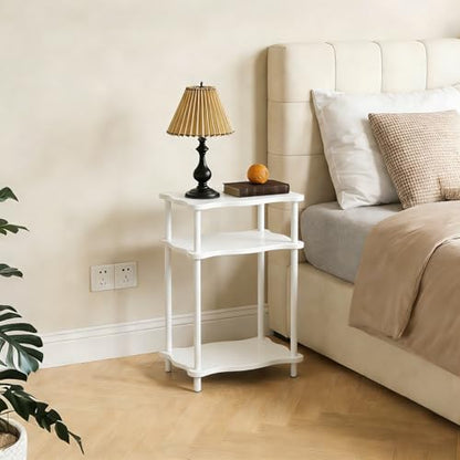 THUMEYE 3-Tier Side Table, 15.7”x11.8”x23” Space-Saving End Table with Solid Wood Legs, Tool-Free Assembly Nightstand for Bedroom Living Room, White - color: White