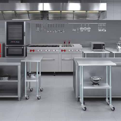 AmGood 30" Long x 18" Deep Stainless Steel Table with Casters - size: 30" Long x 18" Deep
