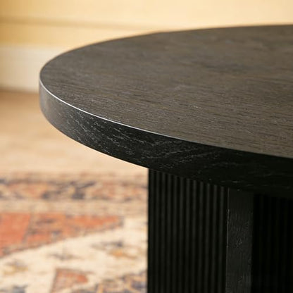 35" Wooden Round Coffee Table, Black | Smooth Thick Coffee Table, Low Circle Center Table with X Shaped Stable Legs, Accent Tea Table for Living Room, Office - color: Black, style: Coffee Table