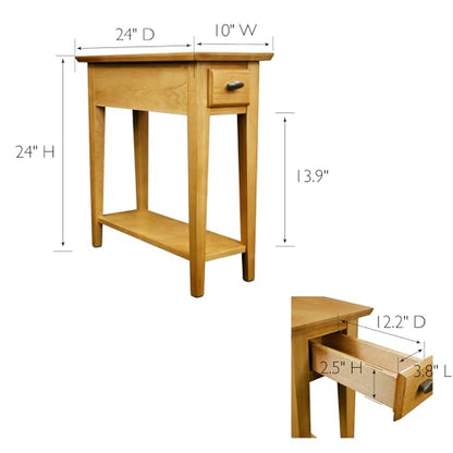 Leick Home Teegan End Table, Solid Wood, 1 Storage Drawer, Bottom Display Shelf, Narrow, Easy-Assembly, For Living Room/Bedroom, Desert Sand, 24.0 in. L x 10.0 in. W x 24.0 in. H, 10071-DS - color: Desert Sands