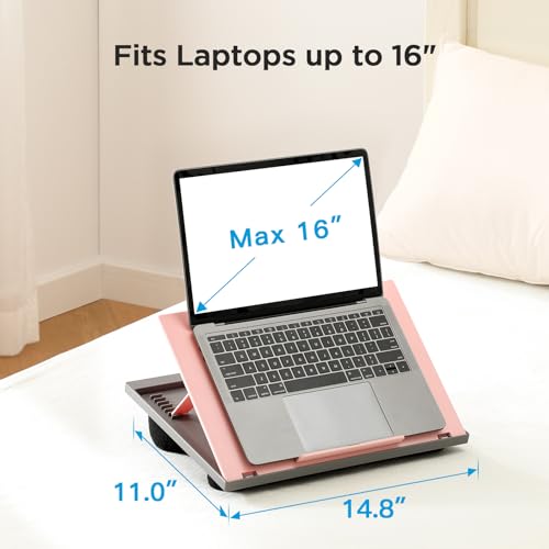 HUANUO Adjustable Lap Desk - with 8 Adjustable Angles & Dual Cushions Laptop Stand for Car Laptop Desk, Work Table, Lap Writing Board & Drawing Desk on Sofa or Bed, Pink - color: Pink