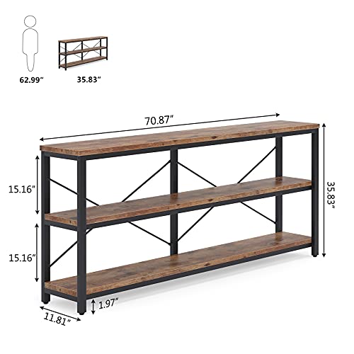 Tribesigns 71" Sofa Tables Extra Long Couch Table, Narrow Long Console Table, Entryway Table,Sofa Table with 3 Tiers Storage Shelves (Rustic Brown) - color: Rustic Brown