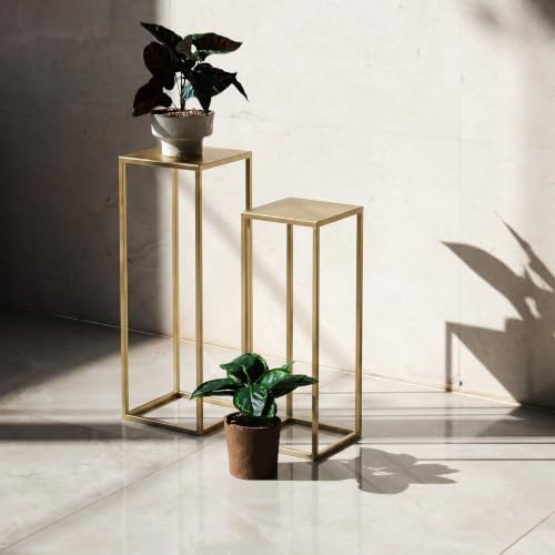 Gold Plant Stand Indoor Pack of 2, No Assembly Required Metal Pedestal Flower Stand, Upgraded 0.6" Heavy Duty Column Table for Wedding Centerpieces, Living Room Modern Flowerpot Holder Rack - color: Gold