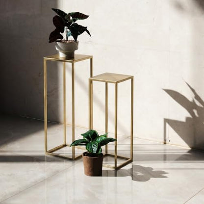 Gold Plant Stand Indoor Pack of 2, No Assembly Required Metal Pedestal Flower Stand, Upgraded 0.6" Heavy Duty Column Table for Wedding Centerpieces, Living Room Modern Flowerpot Holder Rack - color: Gold