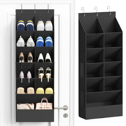 over the Door Shoe Organizer, Hanging Shoe Organizer with 15 Large Deep Pockets, Narrow Shoe Rack for Door Hanging Boots Storage, Dorm Room Essentials, Black, 11 Grid