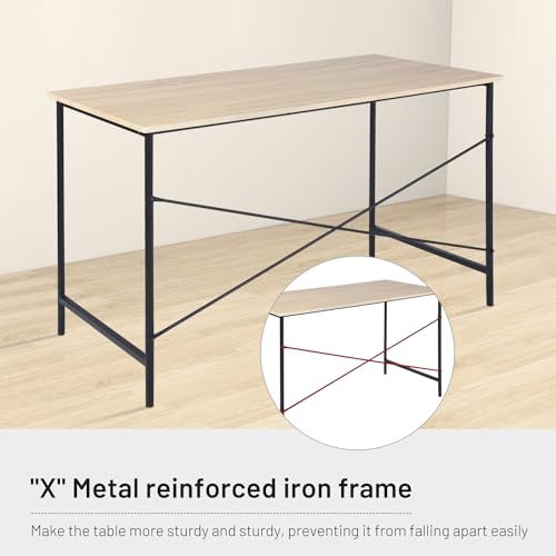 FurnitureR 47.2" Home Office Writing Desk - Simple Computer Desk with Sturdy Metal Legs, Compact Study Table for Small Spaces, Student Laptop Workstation, Oak - color: Oak