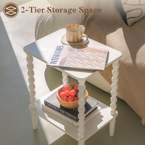 Fultyle White End Table, Small Side Table with Storage Shelf, 2-Tier Modern Night Stand for Bedroom, Living Room, Small Spaces (White) - color: White