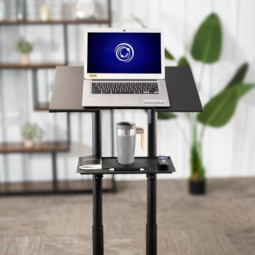 VIVO Black Mobile 24 x 16 inch Lectern Podium, CART-V03E | Height Adjustable, Tilting Desktop, Rolling Laptop Cart on Wheels, Steel Design, Holds 44 lbs - color: Black