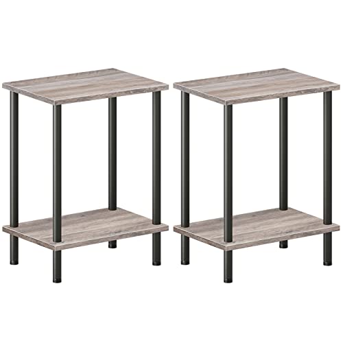 HOOBRO End Tables Set of 2, Small Side Table, Nightstand with 2-Layer Storage Shelves, Sofa Table for Small Spaces, Living Room, Bedroom, Stable Frame, Easy Assembly, Greige and Black BG09BZP201 - color: Greige + Black
