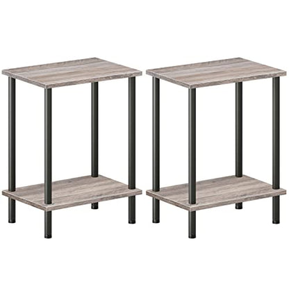 HOOBRO End Tables Set of 2, Small Side Table, Nightstand with 2-Layer Storage Shelves, Sofa Table for Small Spaces, Living Room, Bedroom, Stable Frame, Easy Assembly, Greige and Black BG09BZP201 - color: Greige + Black