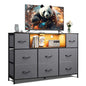 WLIVE Grey Dresser TV Stand for 45, 50, 55 inch TV, Entertainment Center with LED Lights & Charging Station, Chest of Drawers with 8 Fabric Drawers and Open Storage Shelves for Living Room, Hallway - color: Dark Gray
