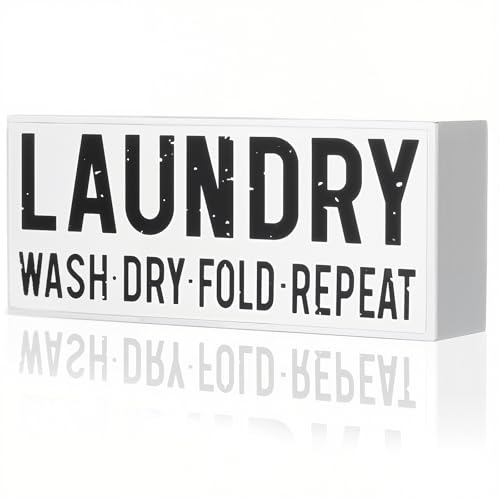 Jetec Laundry Room Decor Sign Wooden Farmhouse Box Sign Rustic Laundry Room Shelf Signs Decorative Letters Wash Dry Fold Repeat for Home Bathroom Decor 7.5 x 3.1 x 1.77 Inches(White) - color: White