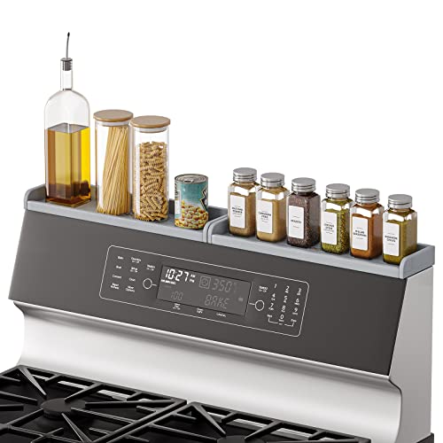 SpaceAid 30" Wide Kitchen Shelf Organizer for Stove, Magnetic Bamboo Spices Shelf for Home Stove Kitchen Storage Organization (Fit for Flat Top Only, Gray) - size: 30" Wide, Gray, 1-Tier