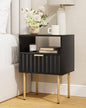 Night Stand,Modern Bedside Table with Drawer and Shelf,Black Night Stand with Gold Frame,Small Side Table for Bedroom,Living Room - color: Black