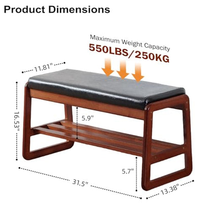 SOBIBO Solid Wood Shoe Bench, 2-Tier Wooden Entryway Bench, Modern Shoe Rack with Cushion for Hallway, Living Room (Black, 31.5'') - color: Black, size: 31.5 inches