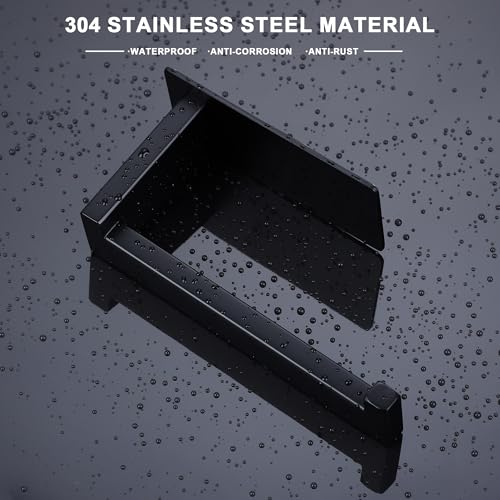 LANC Self-Adhesive Toilet Paper Holder, Matte Black Toilet Tissue Holder Wall Mounted for Bathroom Kitchen, Stick On Paper Roll Holder with No Drilling Rustproof Stainless Steel, A8307MB - color: Matte Black, size: Right Hand(Adhesive)