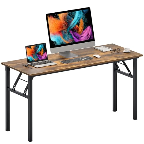 Need Home Office Desk Large Computer Desk 60 inch Sturdy Table Foldable Desk Gaming Computer Table No Assembly Required, Rustic Brown&Black Frame AC5FB(152.4 * 60) - color: Rustic Brown & Black Frame, size: 60 inch
