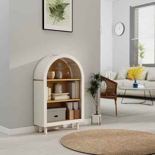 37" Arched Bookcase, Kids Bookshelf, Modern 3-Tier Open Bookshelf, Low Short Storage Shelves Bookcase, Arched Storage Cabinet for Office, Living Room, Entryway, Oak (Oak)