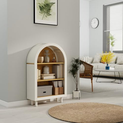37" Arched Bookcase, Kids Bookshelf, Modern 3-Tier Open Bookshelf, Low Short Storage Shelves Bookcase, Arched Storage Cabinet for Office, Living Room, Entryway, Oak (Oak)