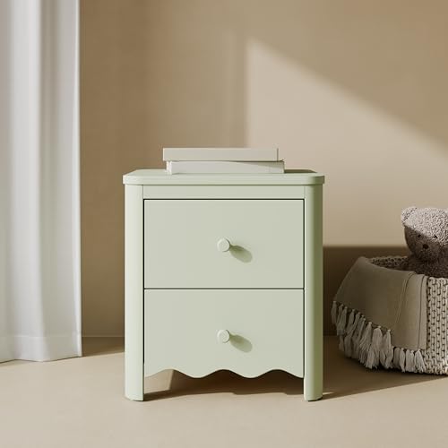Storkcraft Casablanca 2 Drawer Nightstand, Sage | GREENGUARD Gold Certified, Storage for Kids Bedroom, Premium Wood Nightstand with Iconic Wave Detailing and Rounded Posts - color: Sage, style: Nightstand