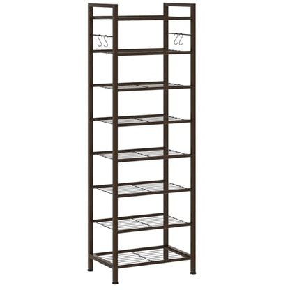 usikey 8 Tiers Narrow Shoe Rack 16-24 Pairs, Sturdy Metal Tall Shoe Rack with 4 Hooks, Slim Shoe Storage Organizer with Metal Shelf, Space Saving Vertical Shoe Shelf for Closet Entryway, Bronze - color: 8 Tier ( 17.9 X 11 X 55.5 Inches)-bronze
