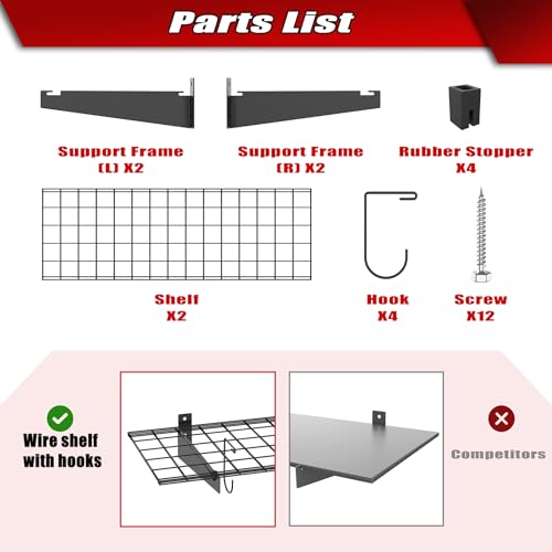 WALMANN 2 Pack Garage Wall Mount Shelves, 45x15 inch Wall Mounted Storage Shelves for Garage Heavy Duty Floating Shelf, Holds Up to 220 lbs(Black) - color: Black-15x45