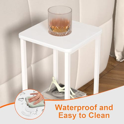 10" Wide Square Drink Table with Adjustable Feet - 3-Tier Small Side Table for Apartments, Balcony & Office | Space-Saving, Lightweight & Multi-Functional (Plants, Books, Drinks, White) - color: White, size: 3-Tier-10"wide