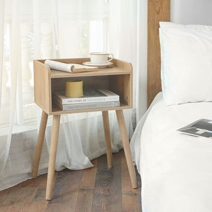 MaxSmeo Nightstand, Mid Century Modern Side Table Bedroom with Storage, Small End Bedside Table with Solid Wood Legs for Living Room, Office Small Spaces (Rustic Walnut) - color: Rustic Walnut