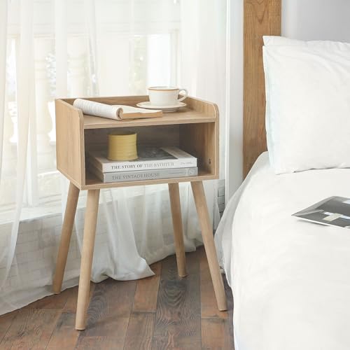 MaxSmeo End Tables Set of 2, Mid Century Modern Side Table Bedroom with Storage, Small Nightstands Set of 2 with Solid Wood Legs for Living Room, Office Small Spaces (Rustic Walnut) - color: 2 Pack Rustic Walnut