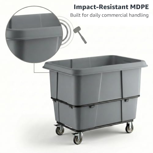 Construction Trash Trolley 20 Cubic Foot 1200 lb., Commercial Rolling Laundry Truck, Industrial Garbage Wagon Transportation, Grey Cube Truck Waste Bin, Hotel & Warehouse Supplies