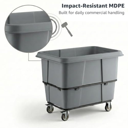 Construction Trash Trolley 20 Cubic Foot 1200 lb., Commercial Rolling Laundry Truck, Industrial Garbage Wagon Transportation, Grey Cube Truck Waste Bin, Hotel & Warehouse Supplies