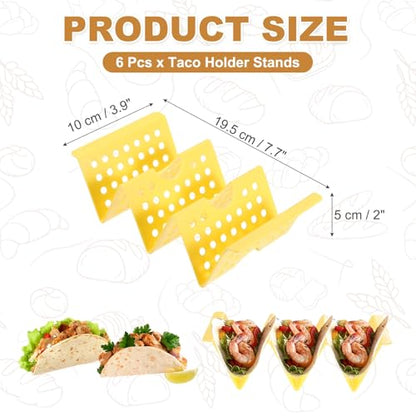 uxcell 6 Pcs Taco Holder Stands, Plastics Hollow Holder Can Hold 3 Soft/Hard Taco Street Tray Plates for Party Supplies Dishwasher and Microwave Safe, Yellow - color: Yellow