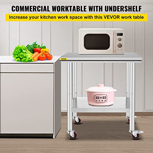 VEVOR Stainless Steel Work Table 30 x 24 x 33 Inch Prep Table with 4 Caster - size: 30*24*33In, style: With Caster