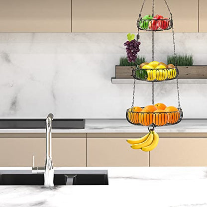 Simple Houseware Adjustable Metal Hanging Fruit Basket, Oblate, Black, 11" W x 11" L x 30" H | 11" W x 11" L x 30" H - color: Black, style: Oblate Basket
