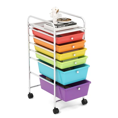 GOFLAME 6-Drawer Rolling Storage Cart, Multifunctional Art Craft Organizer Cart, Mobile Utility Storage Cart with Removable Drawers & Lockable Wheels, Craft Cart for Home Office, School, Multicolored - color: Multicolor, size: 6-Drawer without Wood Top