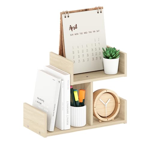 Furinno HERMITE Desk File Folder Organizers, 3-Shelf Desktop Office Organization Racks, Desk Top Display Book Shelf, for Paper, Office Supplies, Magazine, Bauhaus Oak - color: Bauhaus Oak, size: 12.4-Inch