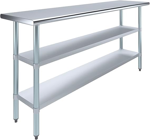 Stainless Steel Work Table with Double Undershelf – Commercial Prep Table for Restaurant, Kitchen, Bakery – NSF Certified (18 x 72) - size: 18x72
