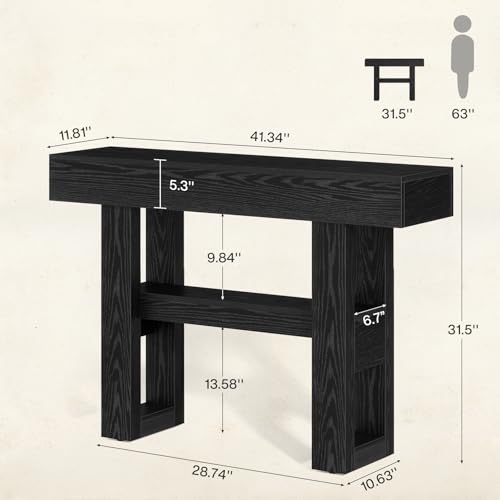 Tribesigns 41.34-Inch Farmhouse Console Table, 2-Tier Narrow Sofa Table Behind The Couch, Entryway Furniture with Storage Shelves for Hallway Foyer Living Room, Black - color: Black