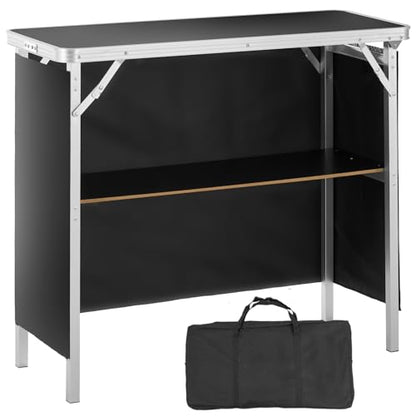 VEVOR Folding Portable Bar Table, Tradeshow Podium Table for Indoor, Outdoor, Party, Picnic, Exhibition, Includes Carrying Case, Storage Shelf and Black Skirt, 38.39" x 15.16" x 34.25" - size: 38.39 INCH