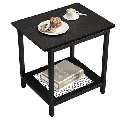 2-Tier Outdoor Side Table with Storage, Weather Resistant Patio End Table, HDPS Small Accent Table for Deck, Garden, Pool, Backyard, Black - color: Black