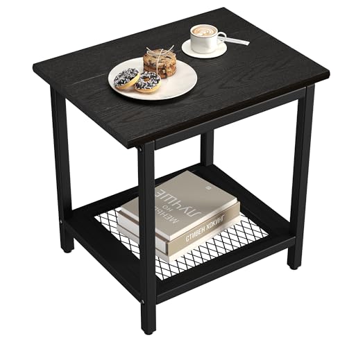 2-Tier Outdoor Side Table with Storage, Weather Resistant Patio End Table, HDPS Small Accent Table for Deck, Garden, Pool, Backyard, Black - color: Black