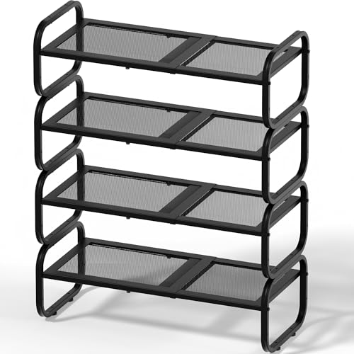 4Tier Shoe Rack - Expandable Shoe Organizer for Closet, Adjustable Metal Shoe Shelf Storage, Stackable Long Shoe Stand Holder for Garage, Entryway, Door Entrance - size: 4 Tier