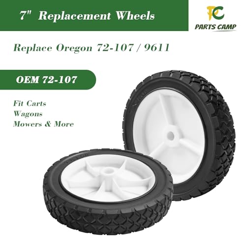 Parts Camp 7 inch Wheels Replace Oregon 72-107, Universal Wheel 9611 with 1/2" Axle Bore For Radio Flyer Wagon, Garden Cart, Hand Truck, BBQ Grill, Push Mower,Utility Cart (2 Pack) - size: 7-Inch