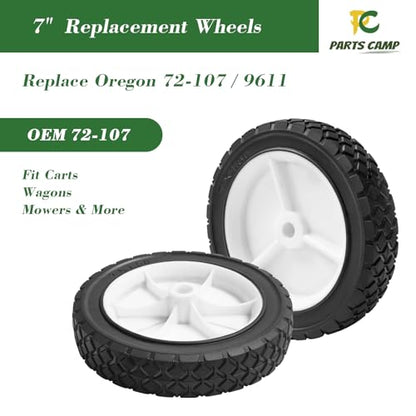 Parts Camp 7 inch Wheels Replace Oregon 72-107, Universal Wheel 9611 with 1/2" Axle Bore For Radio Flyer Wagon, Garden Cart, Hand Truck, BBQ Grill, Push Mower,Utility Cart (2 Pack) - size: 7-Inch