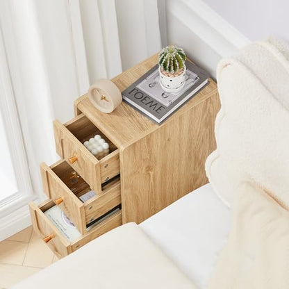 Small Nightstand Set of 2, Narrow Nightstand Slim Couch Side Table with Drawers, Wood End Tables with Storage for Living Room, Bedroom, Small Spaces (Natural-2pcs) - color: 3drawers-natural-2pcs