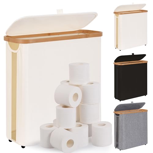 Toilet Paper Storage Basket with Lid - The Ultimate Bathroom Organizer, Free Standing Toilet Paper Holder for Up to 12 Mega Rolls, Toilet Tissue Storage Bin with Handle for RV Closet, Beige - color: Beige, size: Large