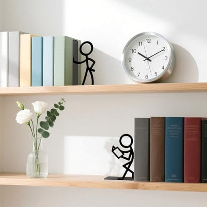 Metal Bookends Reading People Book Ends for Shelves | Figurine Bookends Decorative Unique Desk Bookend Black Book Stopper for Home Reading Bookshelf Decor Book Lovers Gift - style: Reading People