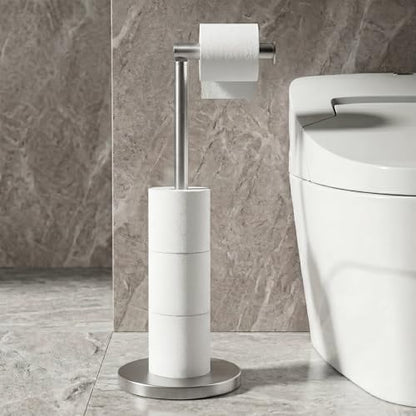 Cesun Extra Weighted Base Toilet Paper Holder Stand - SUS304 Rust Proof Free Standing Tissue Roll Holder for 4 Rolls, No Tipping, No Slipping, Brushed Nickel - color: Brushed Nickel