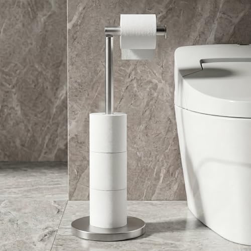 Cesun Extra Weighted Base Toilet Paper Holder Stand - SUS304 Rust Proof Free Standing Tissue Roll Holder for 4 Rolls, No Tipping, No Slipping, Brushed Nickel - color: Brushed Nickel